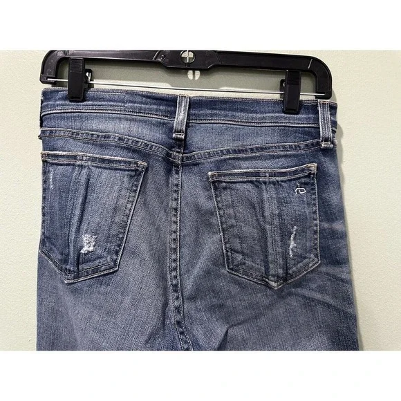 Rag & Bone Jeans Sz 27x 25” Inseam Frayed Hem Cropped High Rise Distressed Dark  - Picture 4 of 12